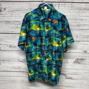 Creations St. Martin Tropical Button Down Shirt Large Teal